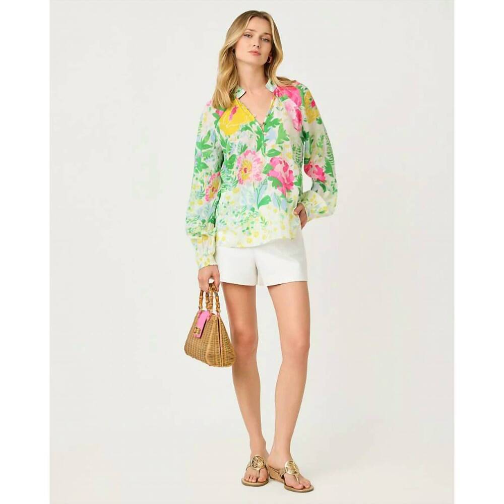 NEW LILLY PULITZER renisha long sleeve top in multi poppy party engineered - Picture 5 of 7